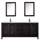 Daria 80 Inch Double Bathroom Vanity in Dark Espresso White Cultured Marble Countertop Undermount Square Sinks Matte Black Trim Medicine Cabinets