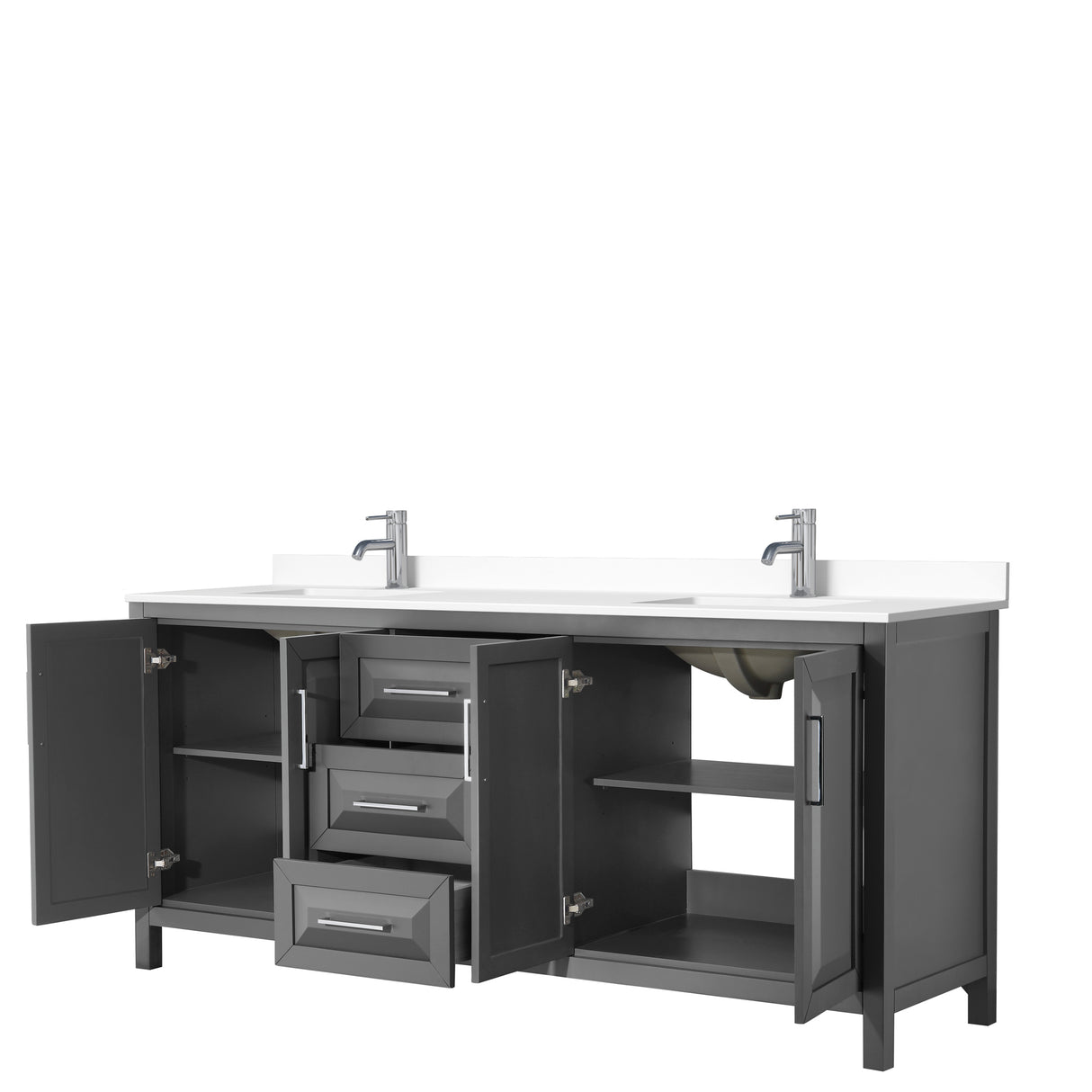 Daria 80 Inch Double Bathroom Vanity in Dark Gray White Cultured Marble Countertop Undermount Square Sinks No Mirror