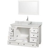 Acclaim 48 Inch Single Bathroom Vanity in White White Carrara Marble Countertop Pyra White Sink and 24 Inch Mirror