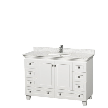 Acclaim 48 Inch Single Bathroom Vanity in White White Carrara Marble Countertop Undermount Square Sink and No Mirror
