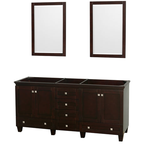 Acclaim 72 Inch Double Bathroom Vanity in Espresso No Countertop No Sinks and 24 Inch Mirrors