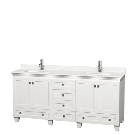 Acclaim 72 Inch Double Bathroom Vanity in White Carrara Cultured Marble Countertop Undermount Square Sinks No Mirrors