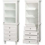 Acclaim Bathroom Linen Tower in White with Shelved Cabinet Storage and 4 Drawers
