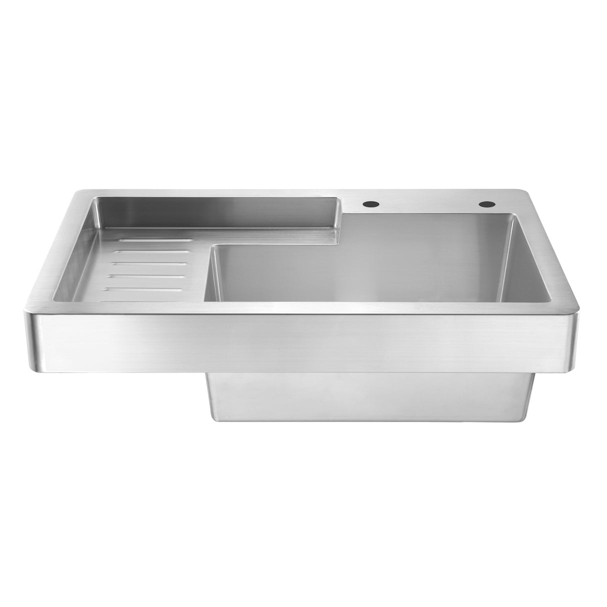 Pearlhaus Brushed Stainless Steel Single Bowl Drop in Utility Sink with Drainboard