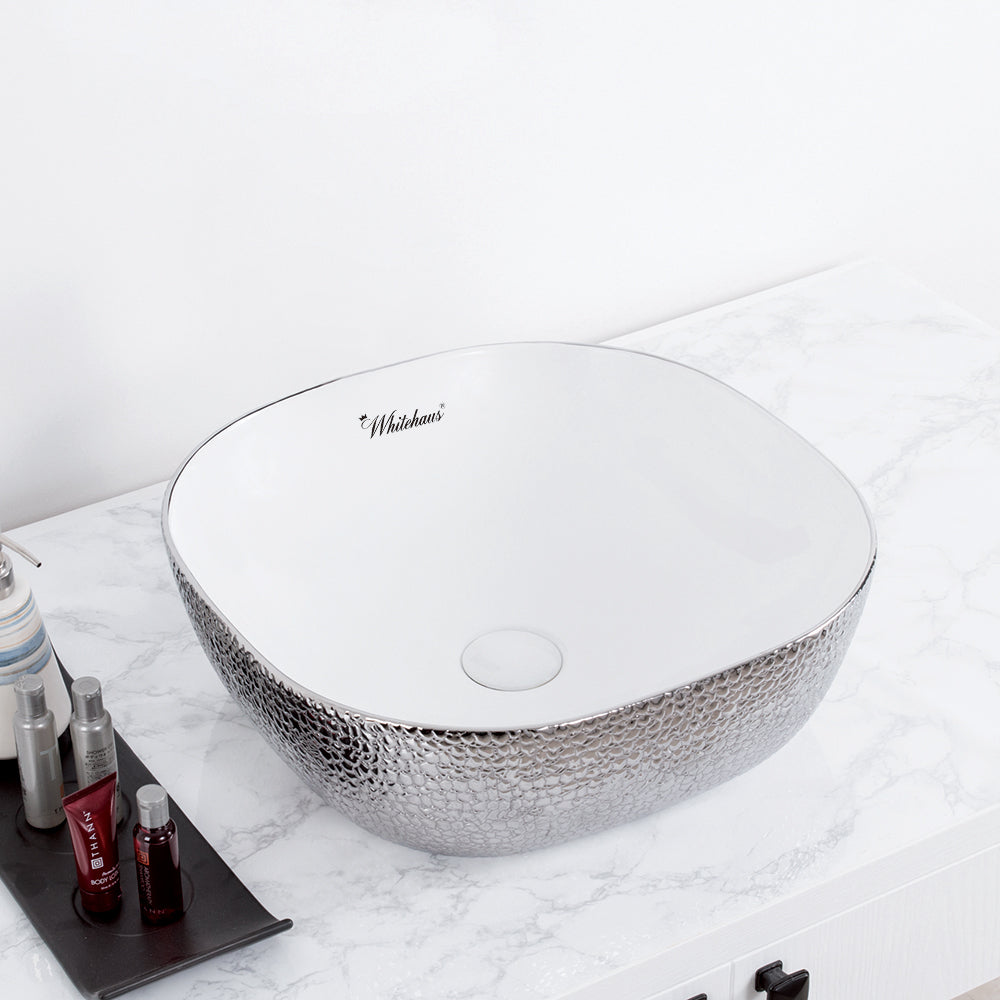 Isabella Plus Collection Square Above Mount Basin with an Embossed Exterior, Smooth Interior, and Center Drain