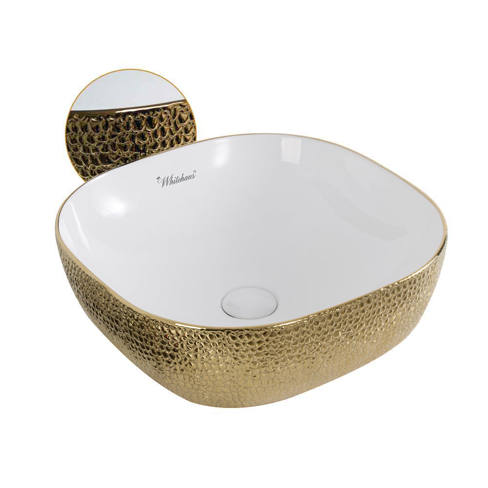 Isabella Plus Collection Square Above Mount Basin with an Embossed Exterior, Smooth Interior, and Center Drain