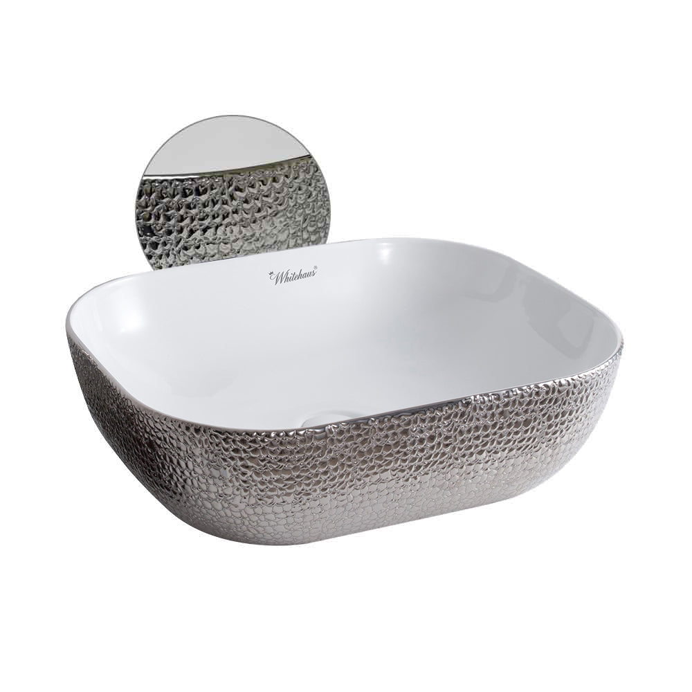 Isabella Plus Collection Rectangular Above Mount Basin with an Embossed Exterior, Smooth Interior, and Center Drain