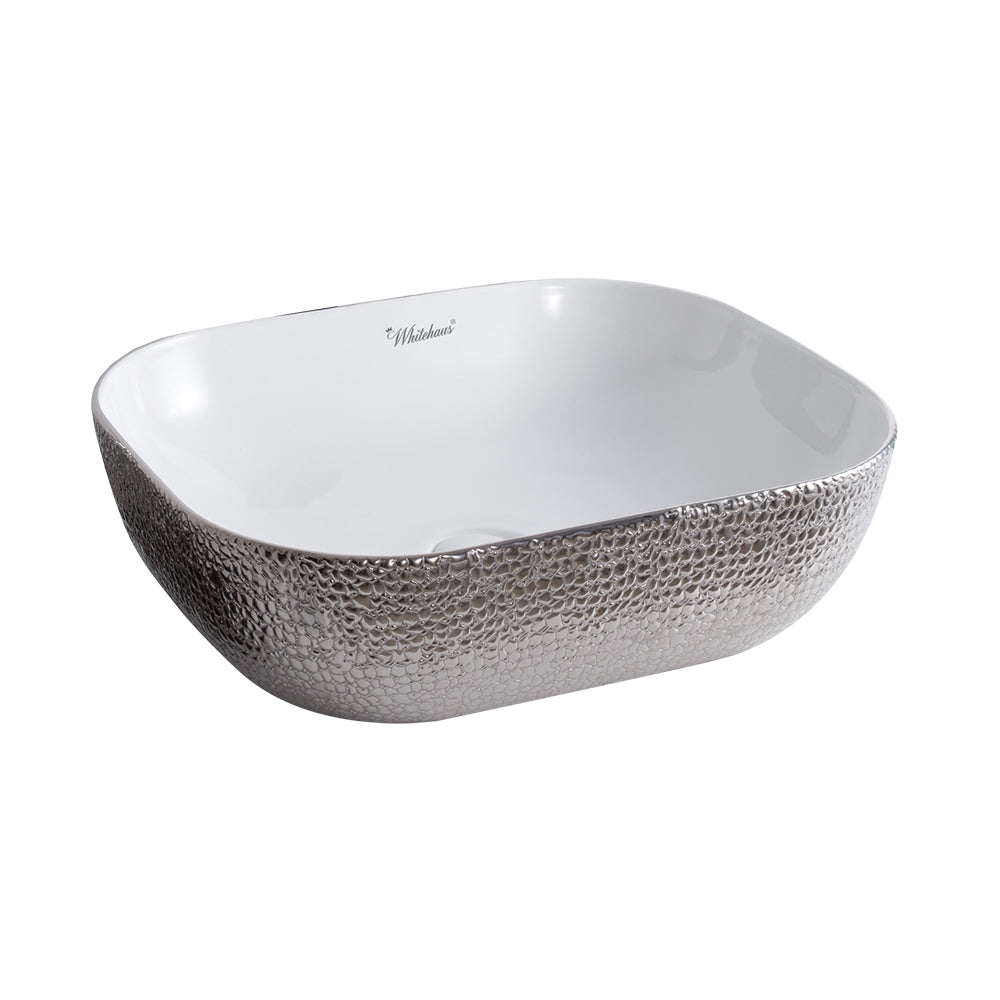Isabella Plus Collection Rectangular Above Mount Basin with an Embossed Exterior, Smooth Interior, and Center Drain