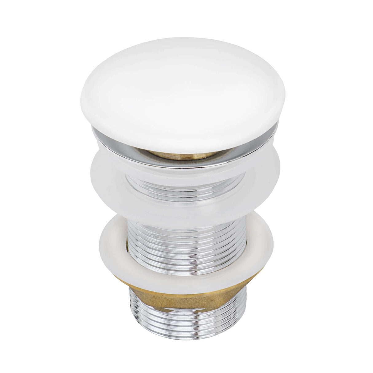 Ruvati White Ceramic Top Push Pop-up Drain for Bathroom Sinks without Overflow- RVA5102WH