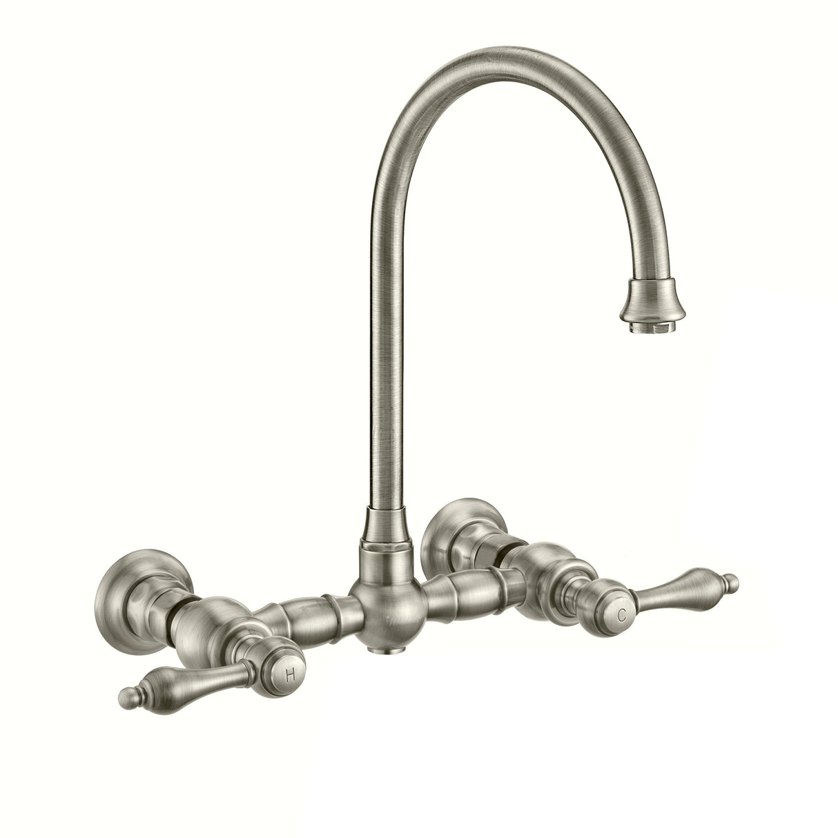 Vintage III Plus Wall Mount Faucet with a Long Gooseneck Swivel Spout, Lever Handles and Solid Brass Side Spray