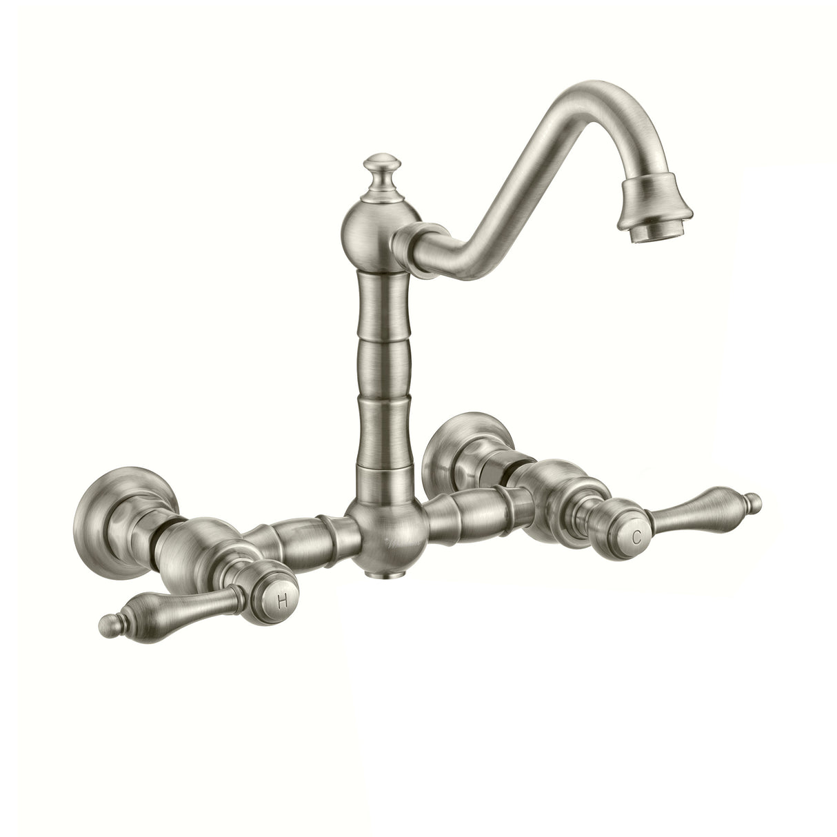 Vintage III Plus Wall Mount Faucet with a Long Traditional Swivel Spout, Lever Handles and Solid Brass Side Spray