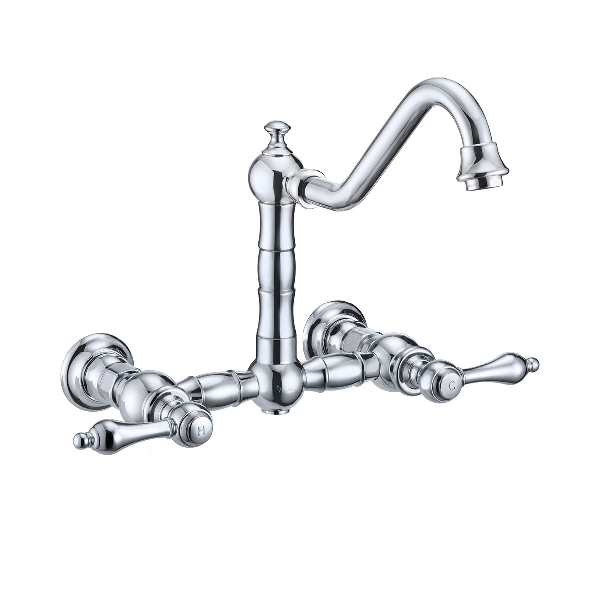 Vintage III Plus Wall Mount Faucet with a Long Traditional Swivel Spout, Lever Handles and Solid Brass Side Spray