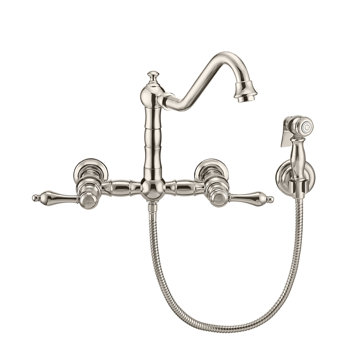 Vintage III Plus Wall Mount Faucet with a Long Traditional Swivel Spout, Lever Handles and Solid Brass Side Spray