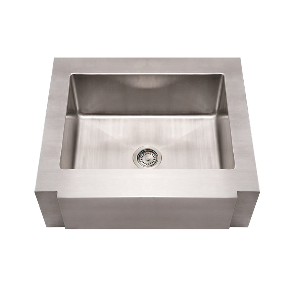 Noah's Collection Brushed Stainless Steel Commercial Single Bowl Sink with a Decorative Notched Front Apron