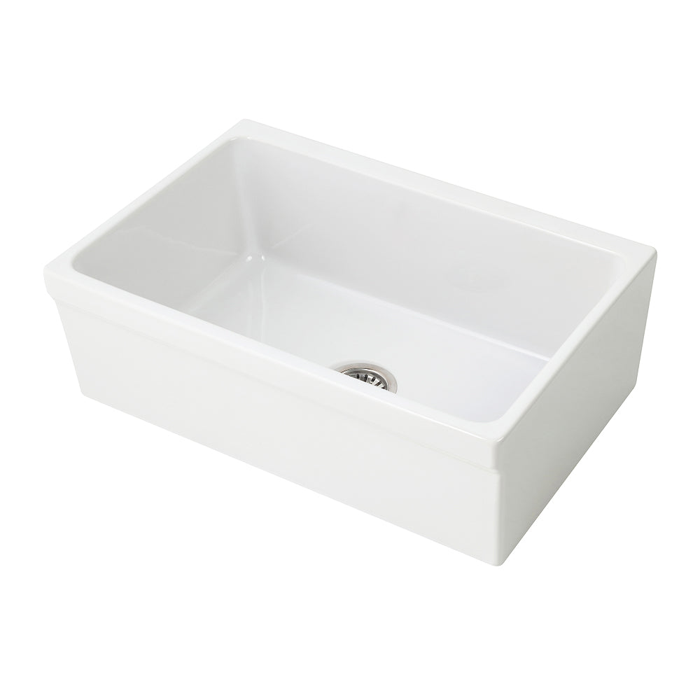 Glencove Fireclay 30" Reversible Sink with Elegant Beveled Front Apron on one side Decorative 2" Lip Plain on Opposite Side