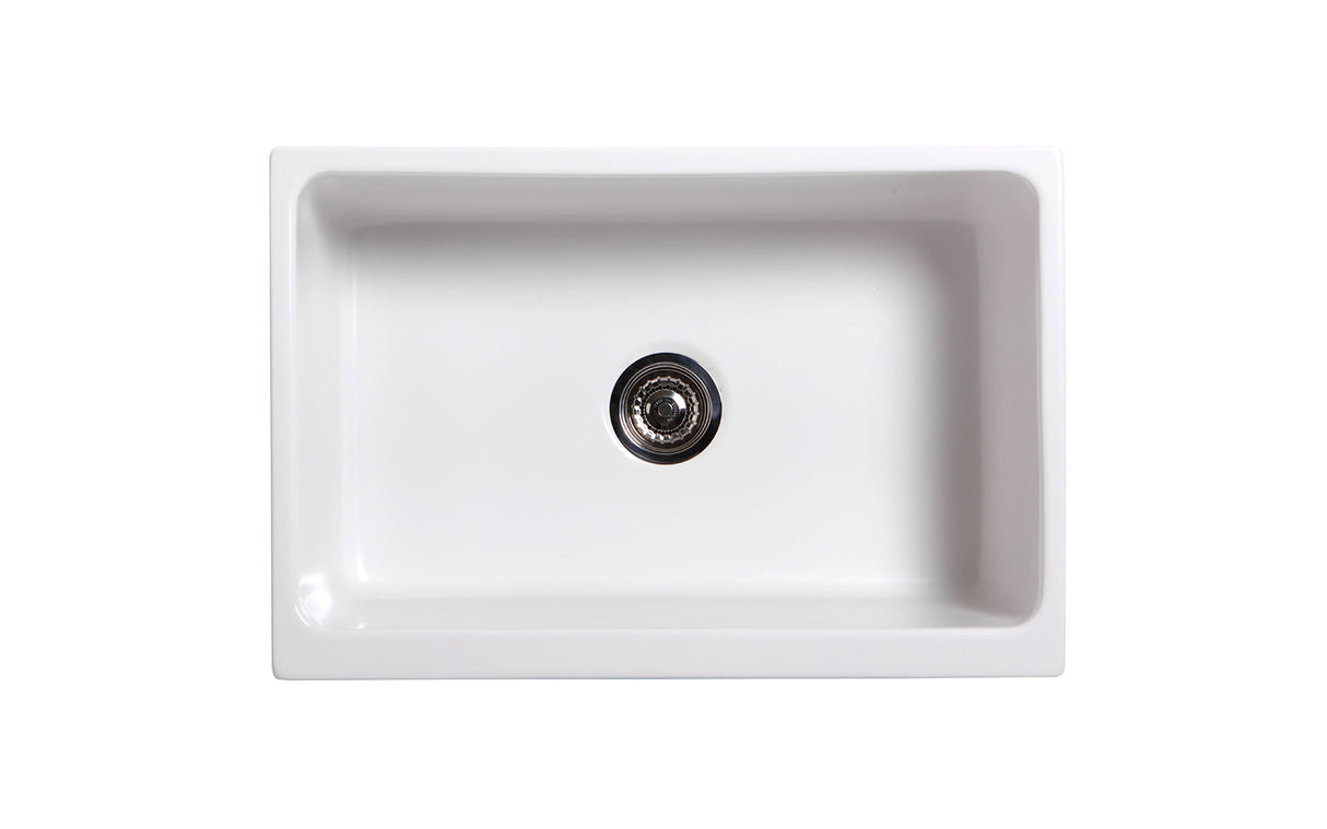 Glencove Fireclay 30" Reversible Sink with Elegant Beveled Front Apron on one side Decorative 2" Lip Plain on Opposite Side