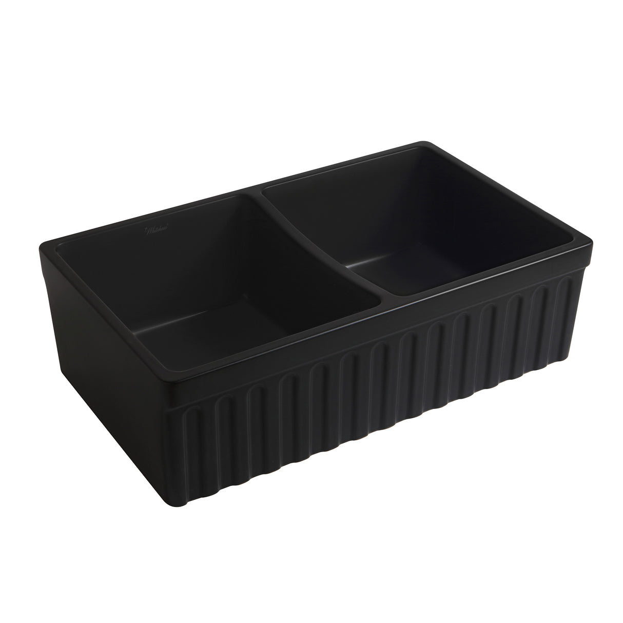 Farmhaus Quatro Alcove Reversible Matte Double Bowl Fireclay Kitchen Sink with Fluted 2" Lip Front Apron on one Side and a 2 ½" Lip Plain on the Opposite Side