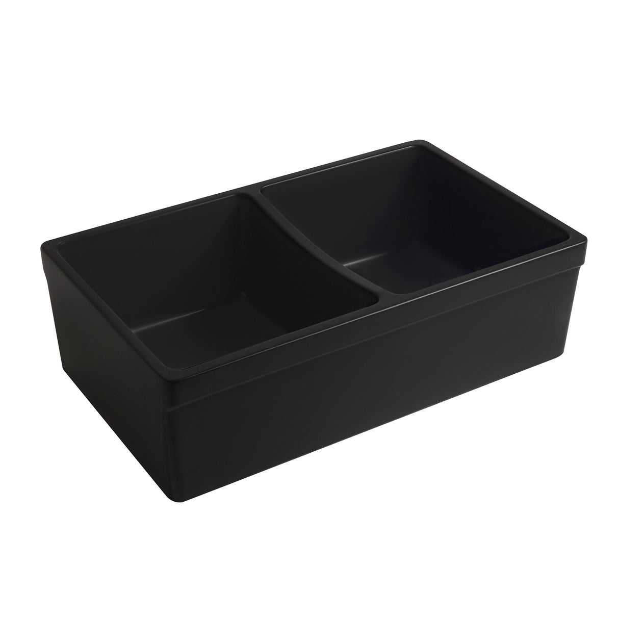 Farmhaus Quatro Alcove Reversible Matte Double Bowl Fireclay Kitchen Sink with Fluted 2" Lip Front Apron on one Side and a 2 ½" Lip Plain on the Opposite Side