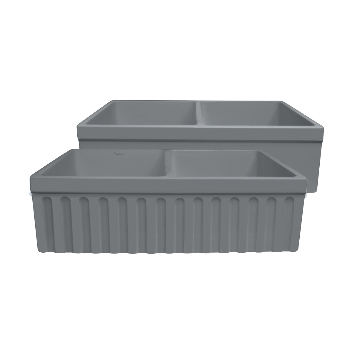 Farmhaus Quatro Alcove Reversible Matte Double Bowl Fireclay Kitchen Sink with Fluted 2" Lip Front Apron on one Side and a 2 ½" Lip Plain on the Opposite Side