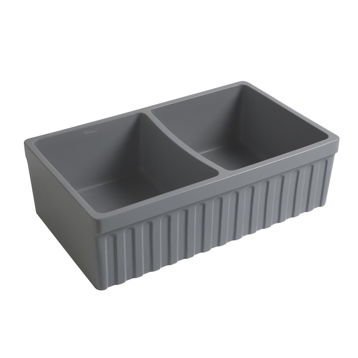 Farmhaus Quatro Alcove Reversible Matte Double Bowl Fireclay Kitchen Sink with Fluted 2" Lip Front Apron on one Side and a 2 ½" Lip Plain on the Opposite Side