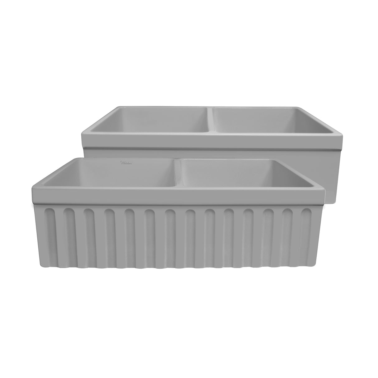 Farmhaus Quatro Alcove Reversible Matte Double Bowl Fireclay Kitchen Sink with Fluted 2" Lip Front Apron on one Side and a 2 ½" Lip Plain on the Opposite Side