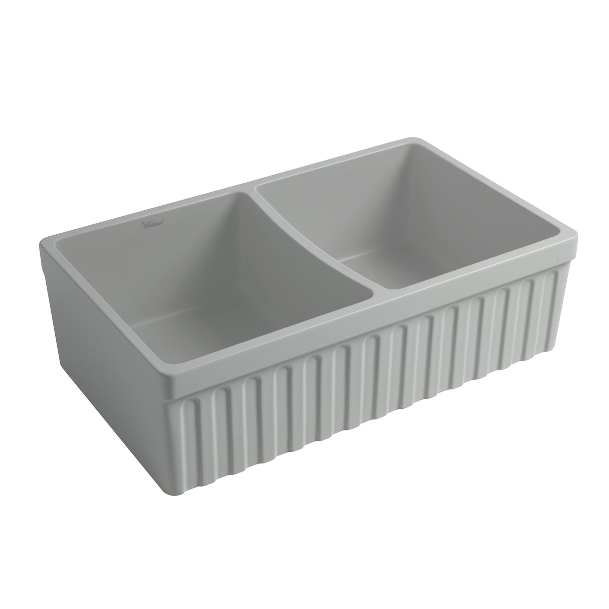 Farmhaus Quatro Alcove Reversible Matte Double Bowl Fireclay Kitchen Sink with Fluted 2" Lip Front Apron on one Side and a 2 ½" Lip Plain on the Opposite Side