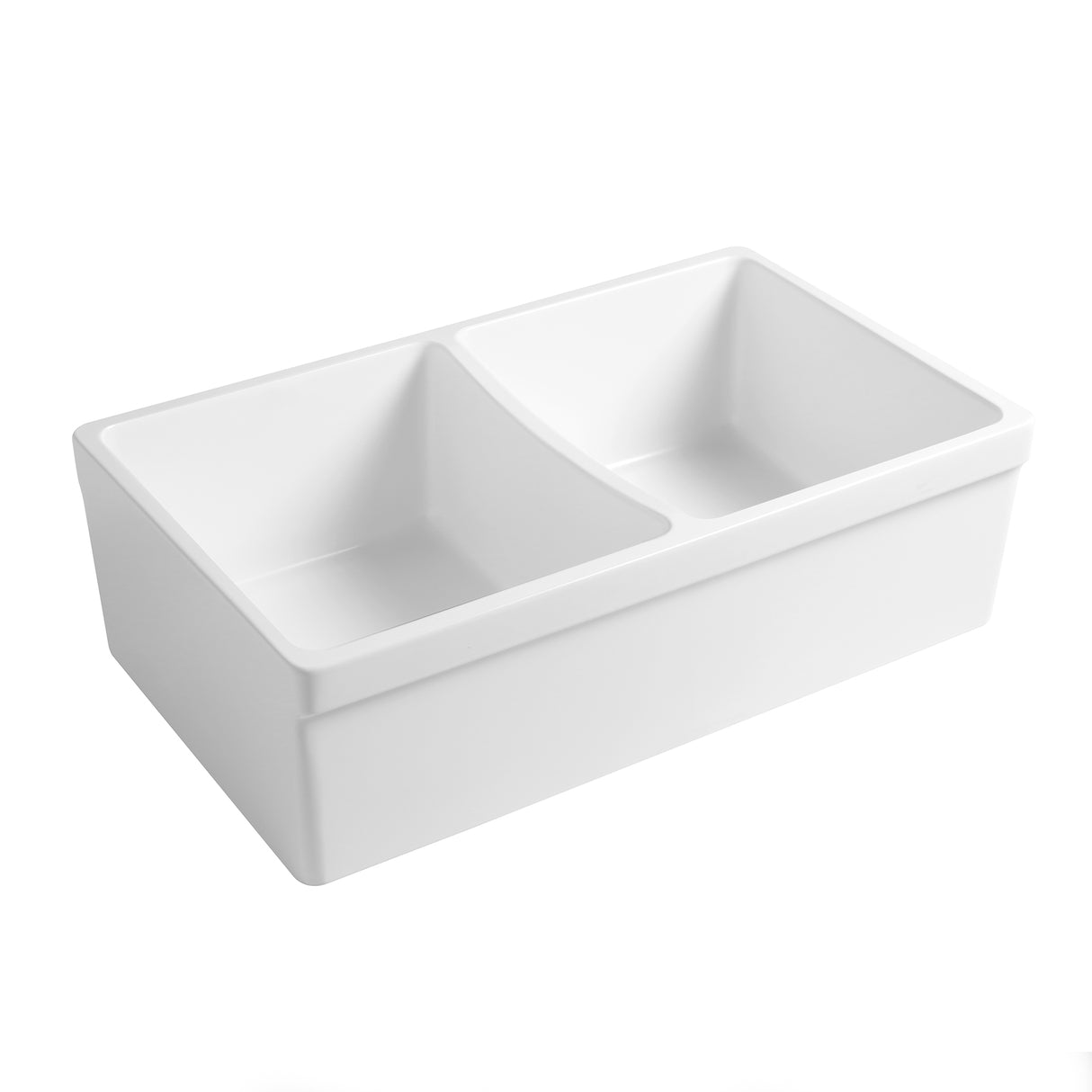 Farmhaus Quatro Alcove Reversible Matte Double Bowl Fireclay Kitchen Sink with Fluted 2" Lip Front Apron on one Side and a 2 ½" Lip Plain on the Opposite Side