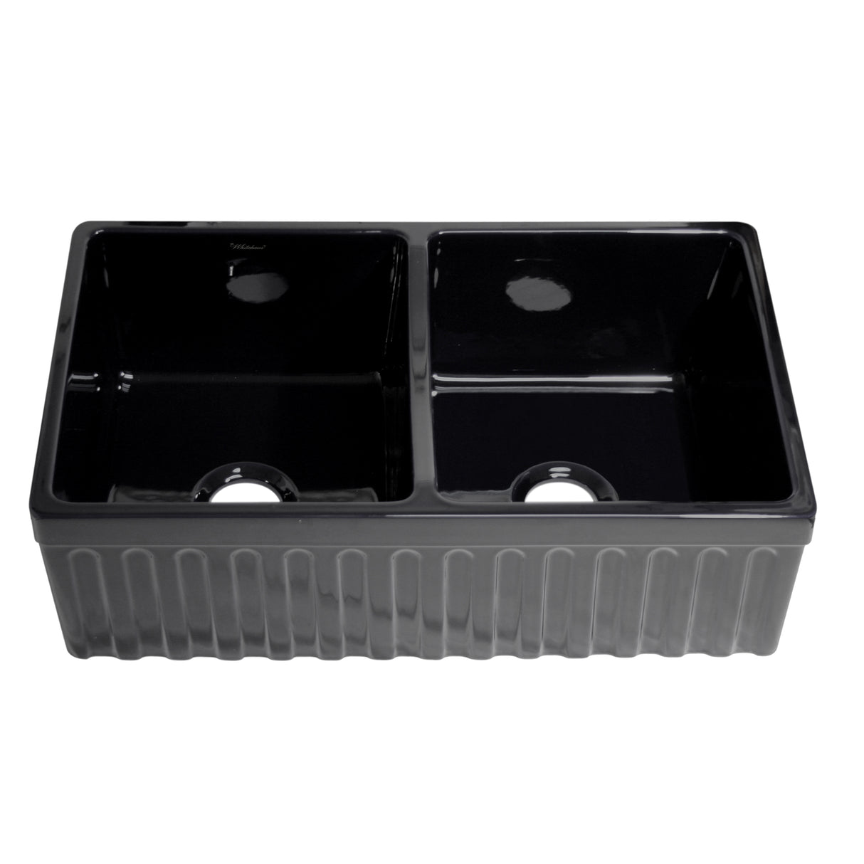 Farmhaus Fireclay Quatro Alcove Reversible Double Bowl Sink with a Fluted Front Apron and 2" Lip on One Side and 2 ½" Lip on the Opposite Side
