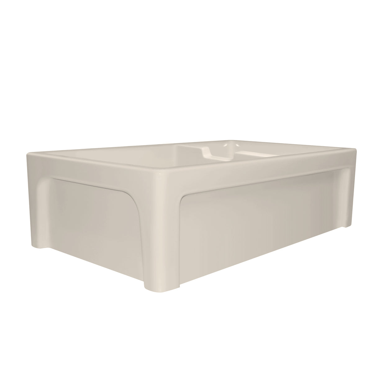 Glencove Fireclay 42" Large Double Bowl Reversible Sink with an Elegant Beveled Front Apron on One Side and a Decorative Lip on the Opposite Side