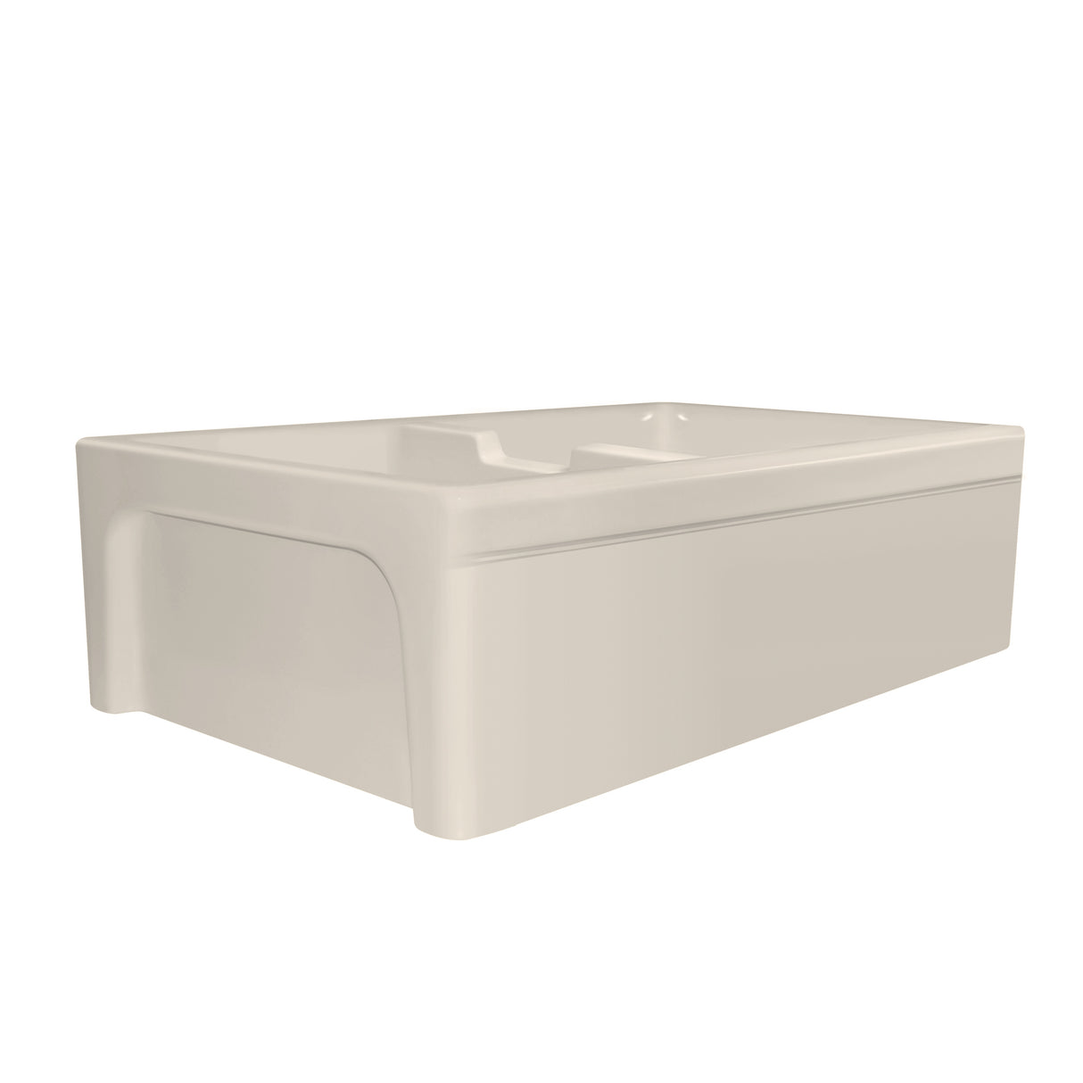 Glencove Fireclay 42" Large Double Bowl Reversible Sink with an Elegant Beveled Front Apron on One Side and a Decorative Lip on the Opposite Side