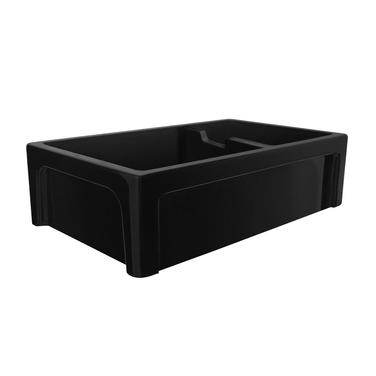 Glencove Fireclay 42" Large Double Bowl Reversible Sink with an Elegant Beveled Front Apron on One Side and a Decorative Lip on the Opposite Side