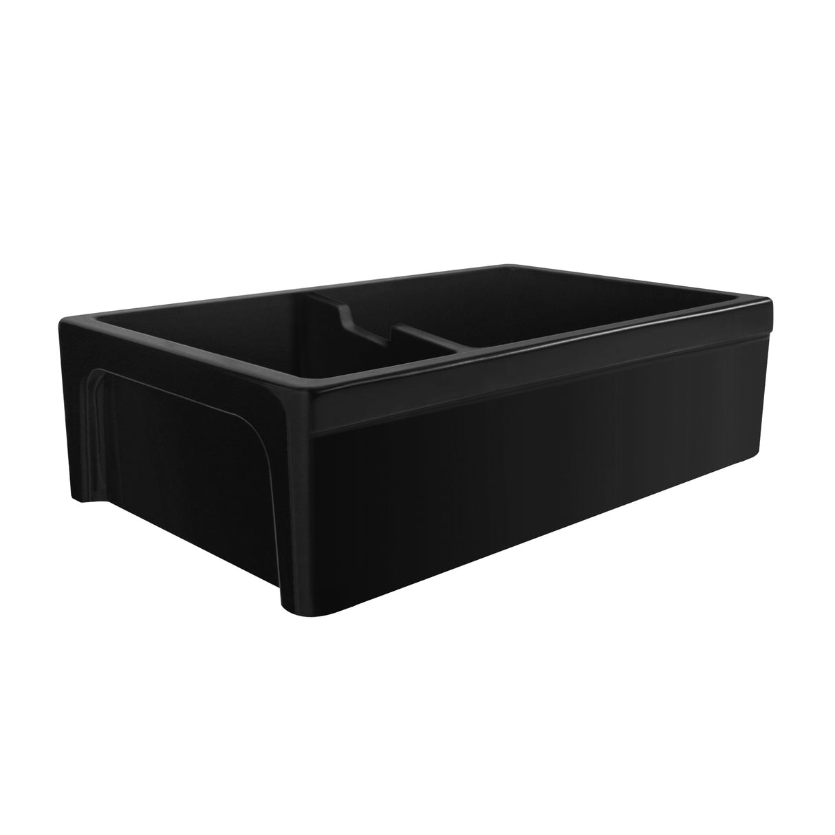 Glencove Fireclay 42" Large Double Bowl Reversible Sink with an Elegant Beveled Front Apron on One Side and a Decorative Lip on the Opposite Side