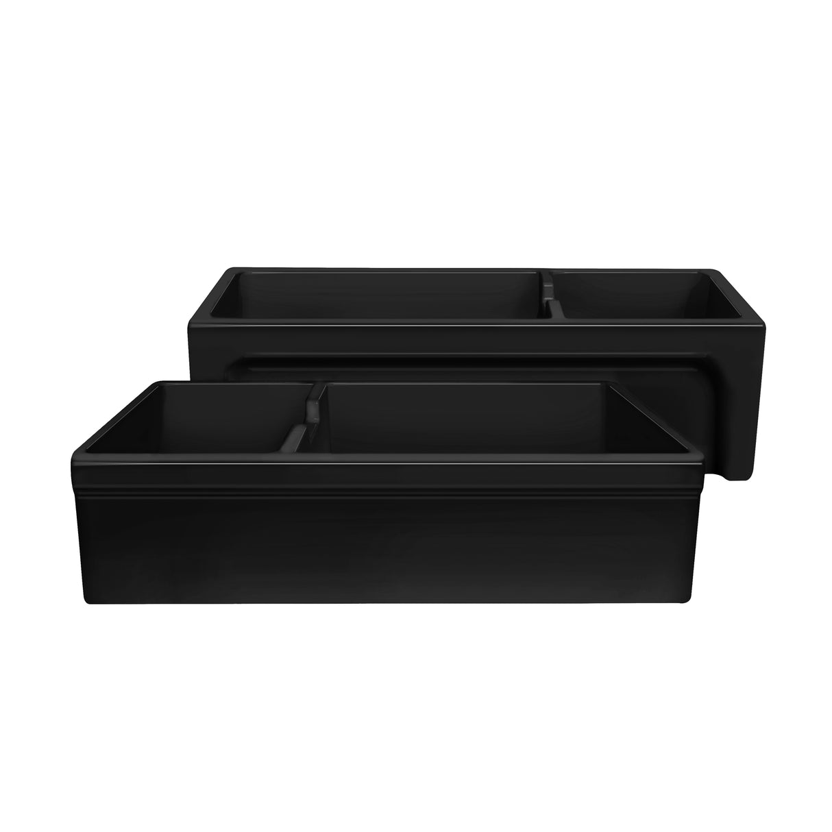Glencove Fireclay 42" Large Double Bowl Reversible Sink with an Elegant Beveled Front Apron on One Side and a Decorative Lip on the Opposite Side