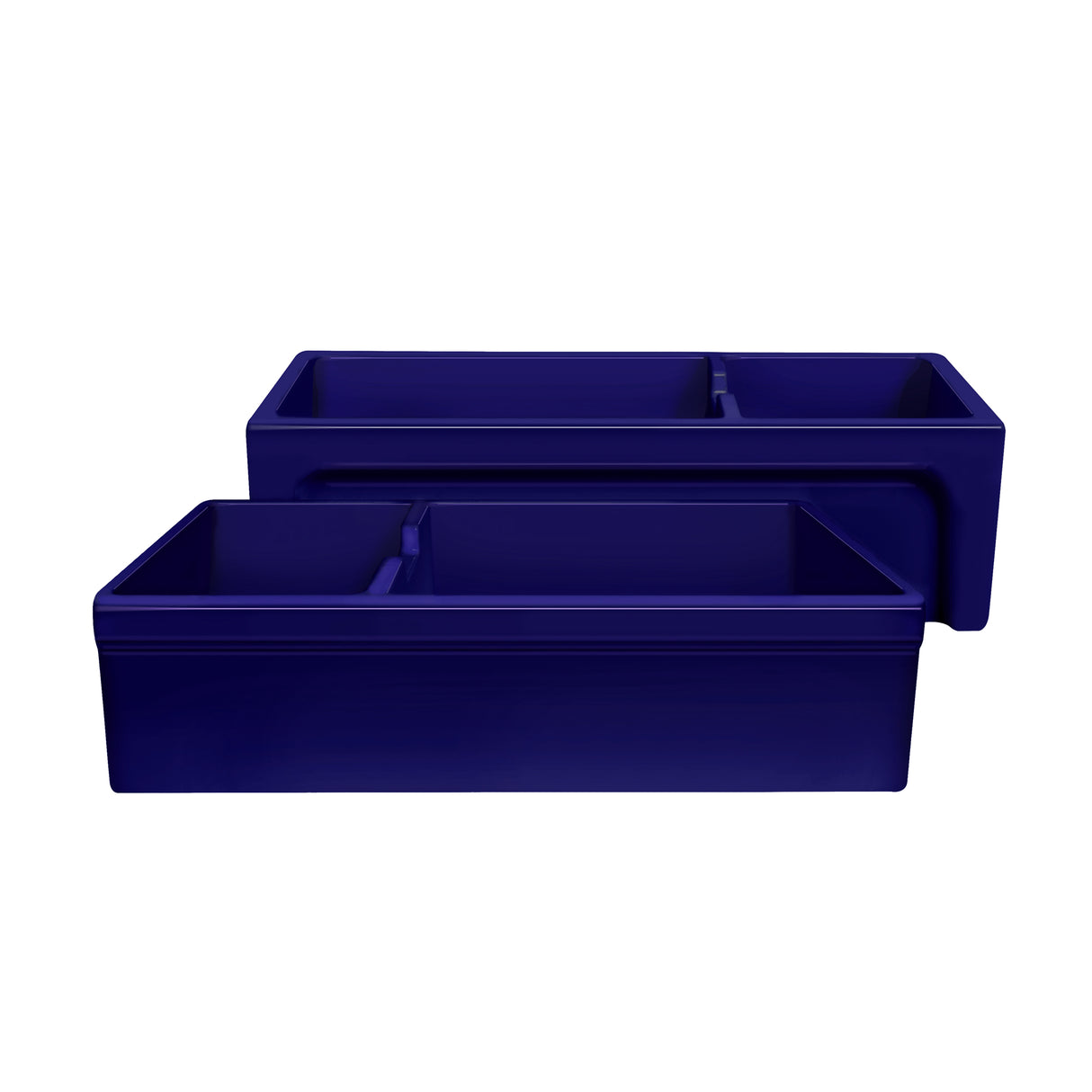 Glencove Fireclay 42" Large Double Bowl Reversible Sink with an Elegant Beveled Front Apron on One Side and a Decorative Lip on the Opposite Side