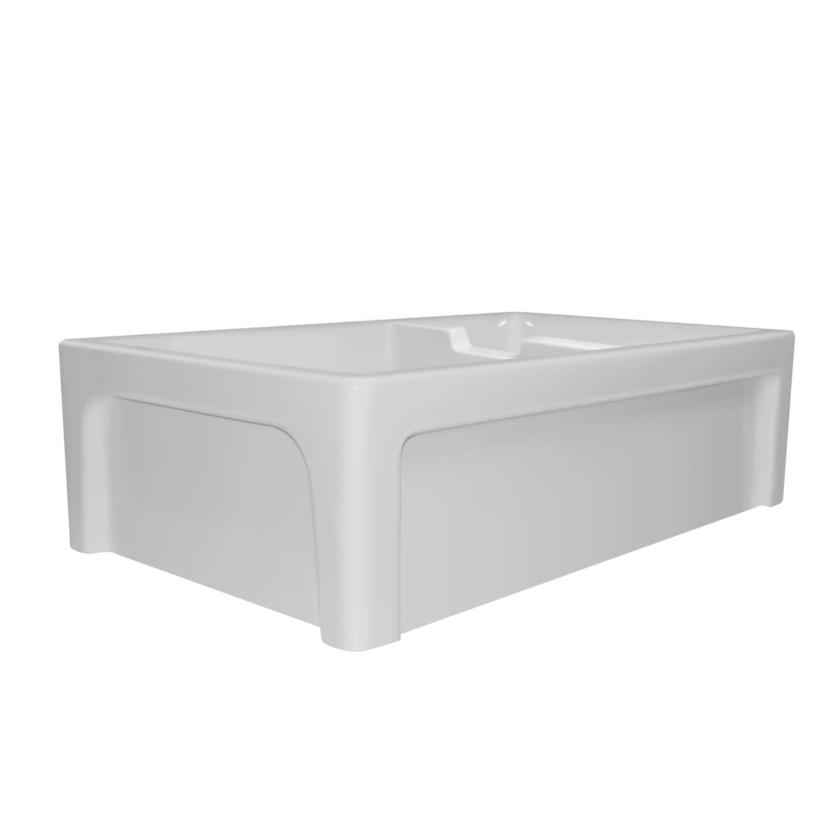 Glencove Fireclay 42" Large Double Bowl Reversible Sink with an Elegant Beveled Front Apron on One Side and a Decorative Lip on the Opposite Side