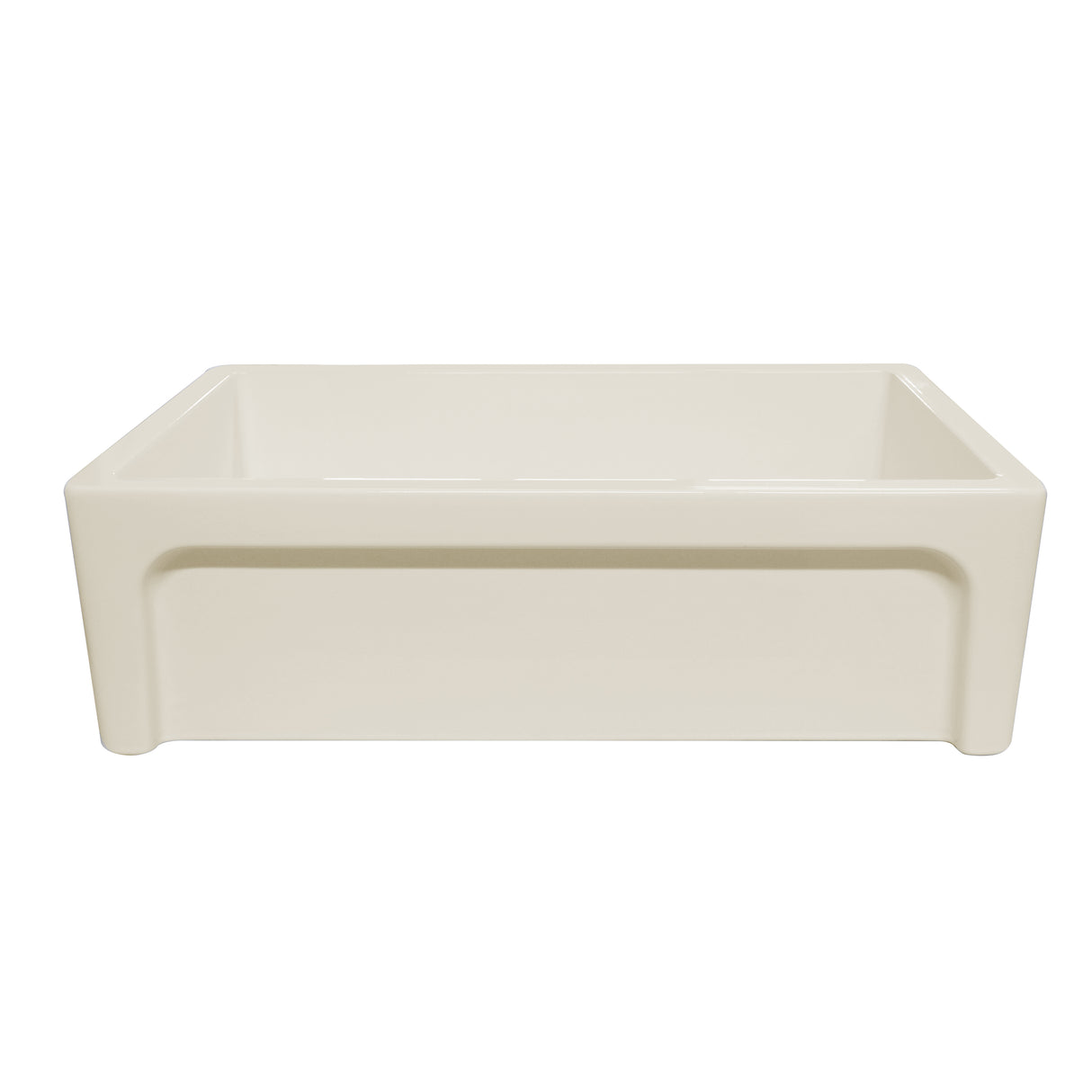 Glencove St. Ives 33" Front Apron Fireclay Sink with an Intricate Vine Design on one side and an Elegant Plain Beveled Front Apron on the Opposite Side