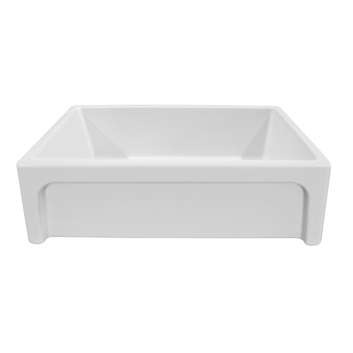 St. Ives Ornamental 33" Reversible Fireclay Kitchen Sink with Intricate Embossed Vine Design Front Apron on one side and an Elegant Beveled Front Apron on the Opposite Side