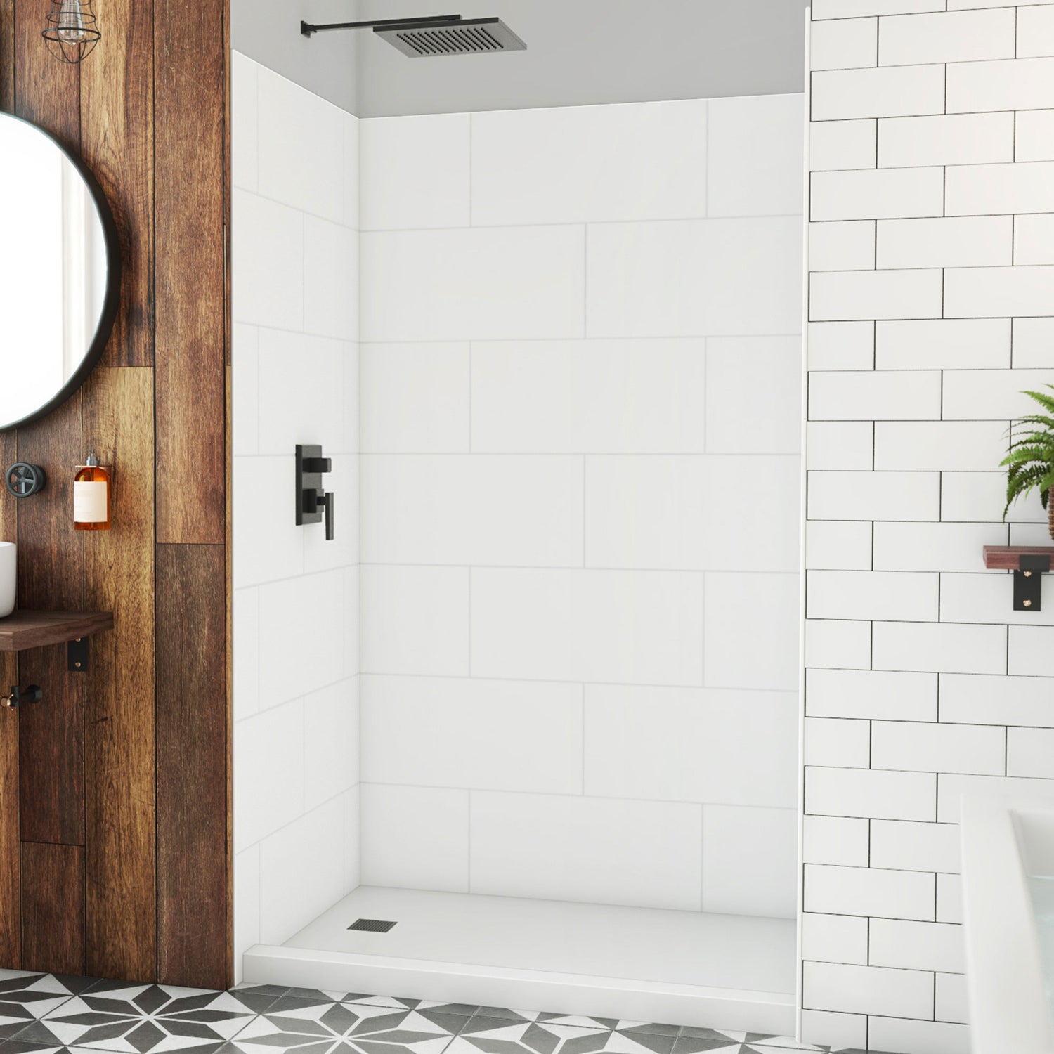 DreamLine DreamStone 36 in. D x 50 in. W x 84 in. H Shower Wall Kit in White Traditional Subway Pattern