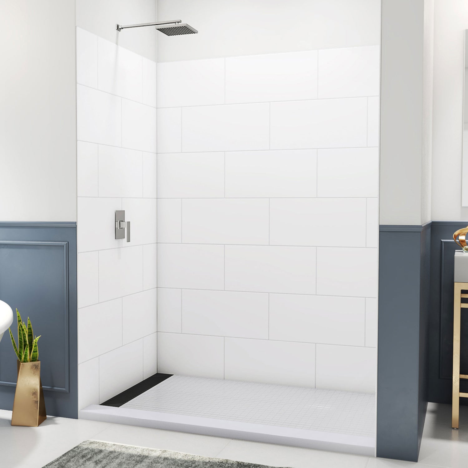 DreamLine DreamStone 42 in. D x 62 in. W x 84 in. H Shower Wall Kit in White Traditional Subway Pattern