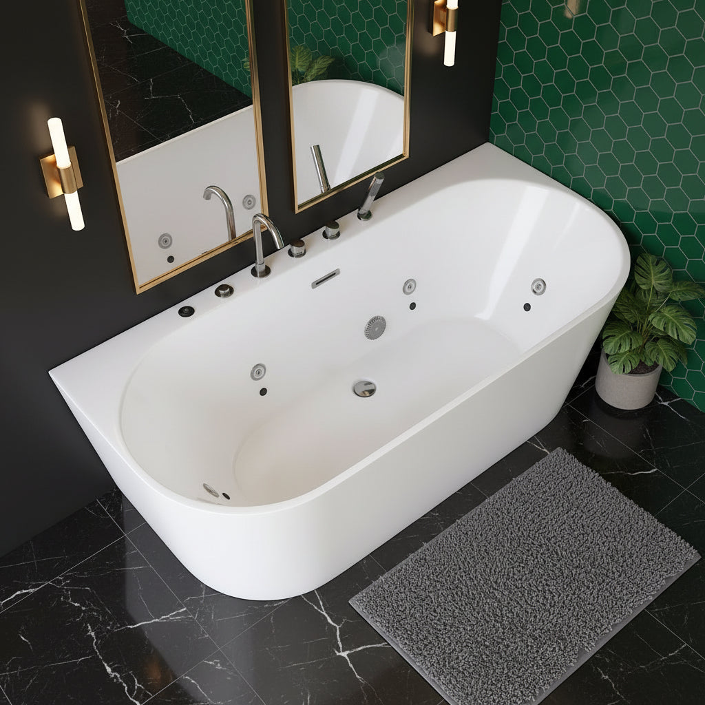 New England Home Goods Seven 63" Freestanding Tub in White - Stone Resin Solid Surface