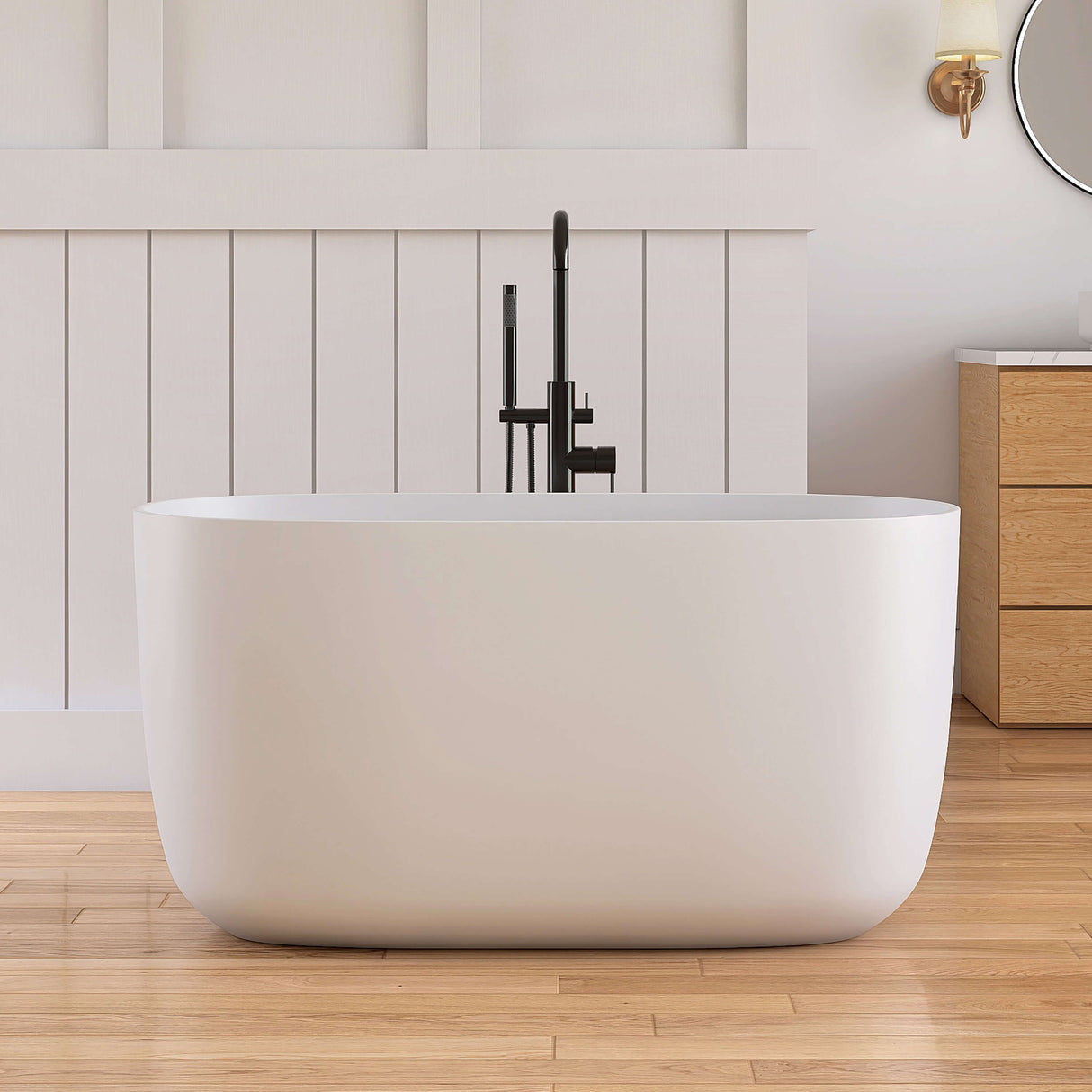 New England Home Goods Lanikai 47" Freestanding Tub in White - Stone Resin Solid Surface