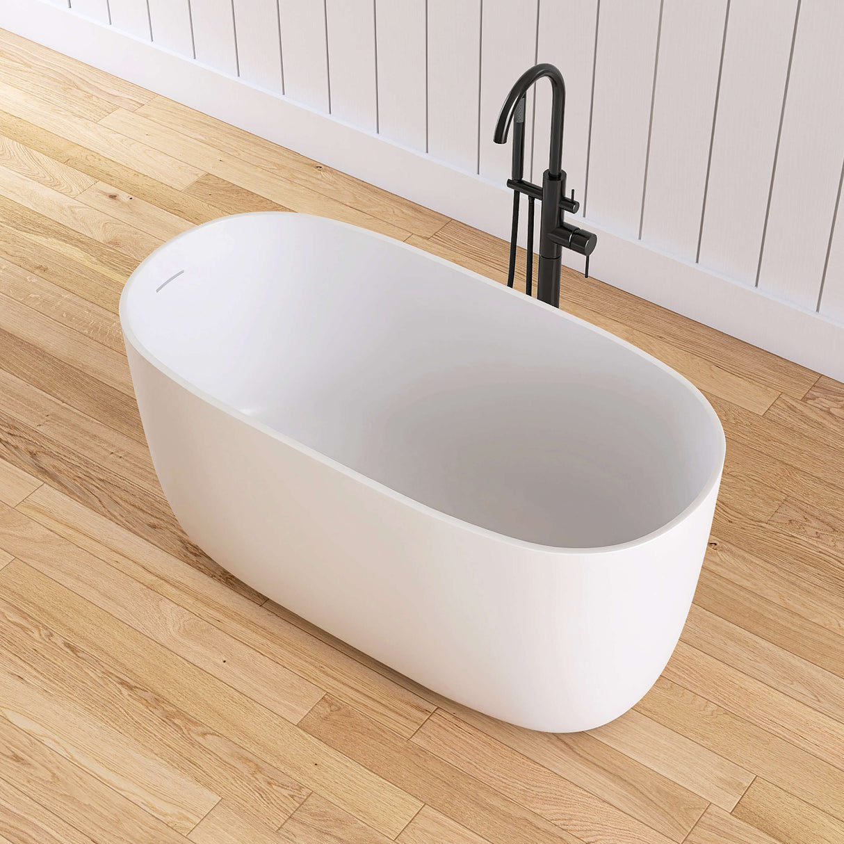 New England Home Goods Lanikai 47" Freestanding Tub in White - Stone Resin Solid Surface