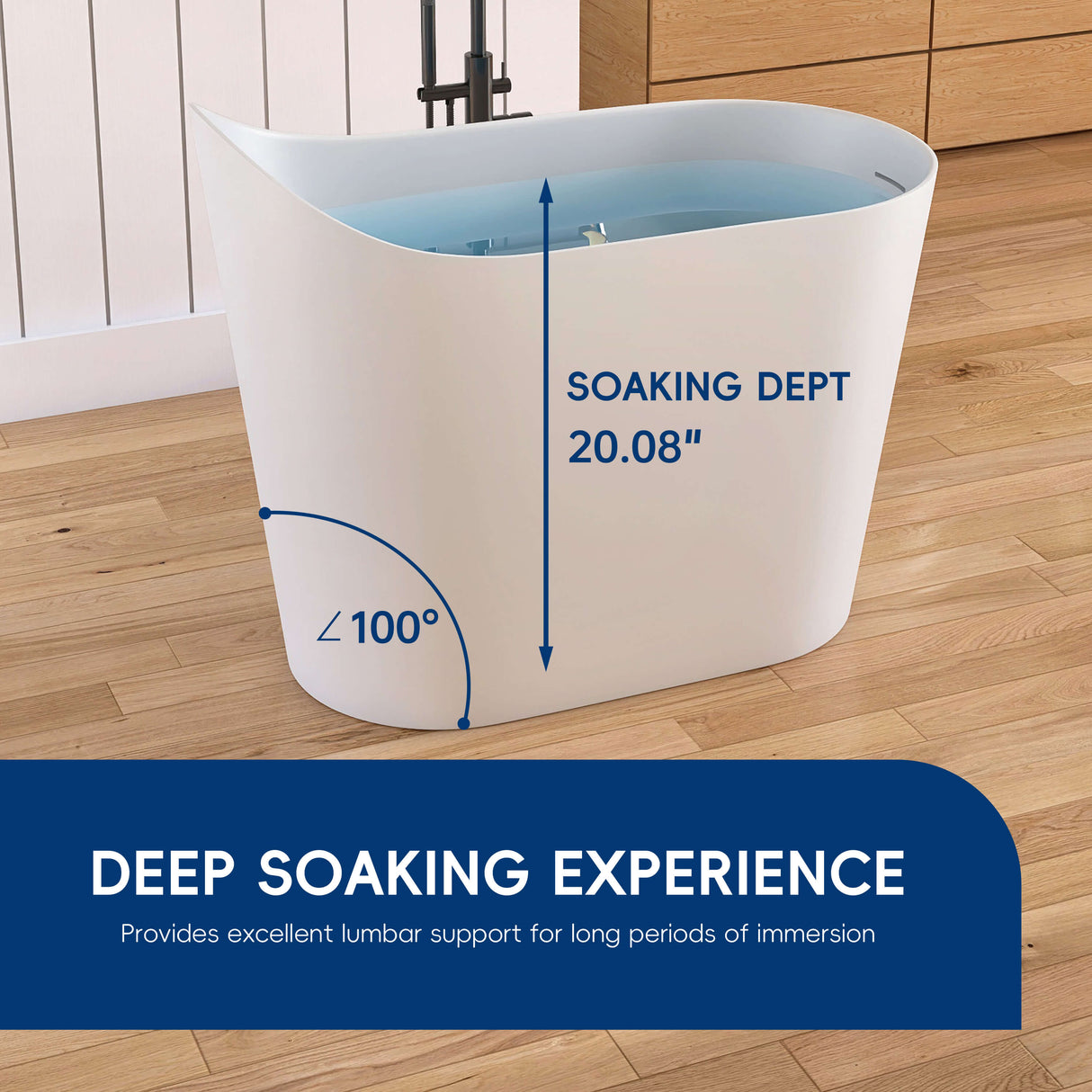 New England Home Goods Kosciuszko 43" Freestanding Tub in White - Stone Resin Solid Surface