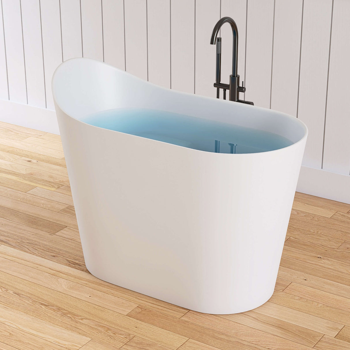 New England Home Goods Kosciuszko 43" Freestanding Tub in White - Stone Resin Solid Surface