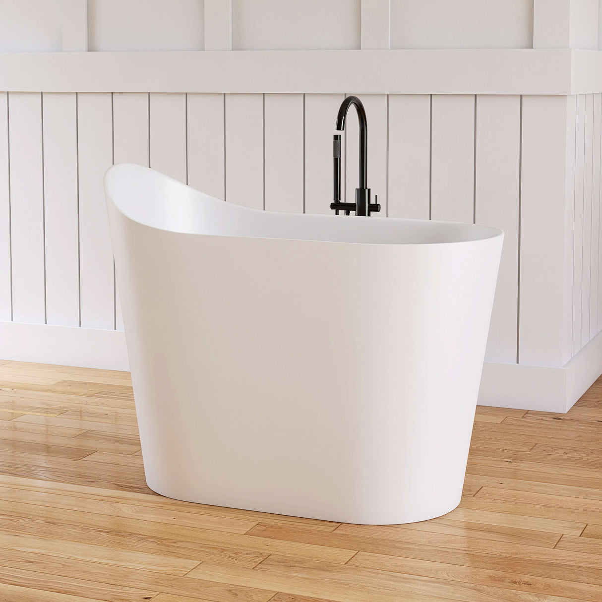 New England Home Goods Kosciuszko 43" Freestanding Tub in White - Stone Resin Solid Surface