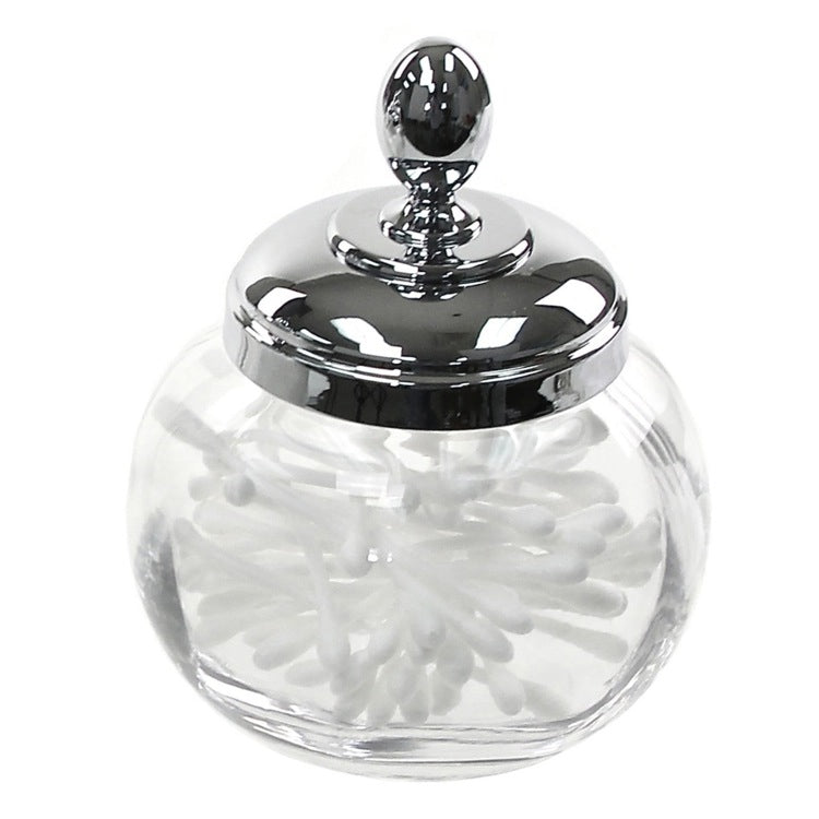 Round Clear Crystal Glass Cotton Swab Jar