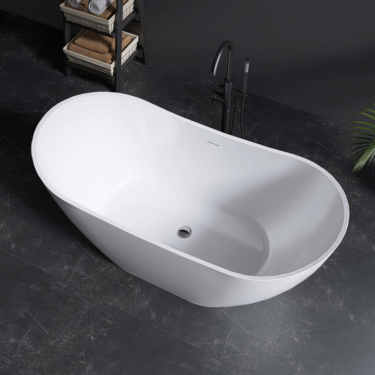 New England Home Goods Logan 60" Freestanding Tub in White - Stone Resin Solid Surface