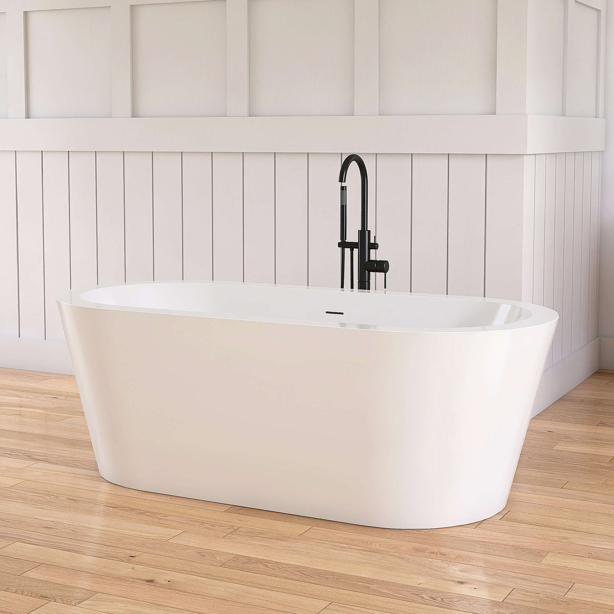 New England Home Goods Kirkjufell 67" Freestanding Tub in White - Stone Resin Solid Surface
