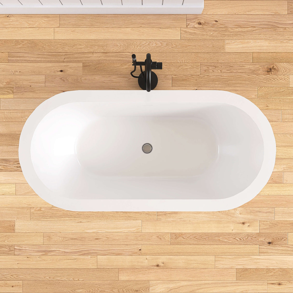 New England Home Goods Kirkjufell 67" Freestanding Tub in White - Stone Resin Solid Surface