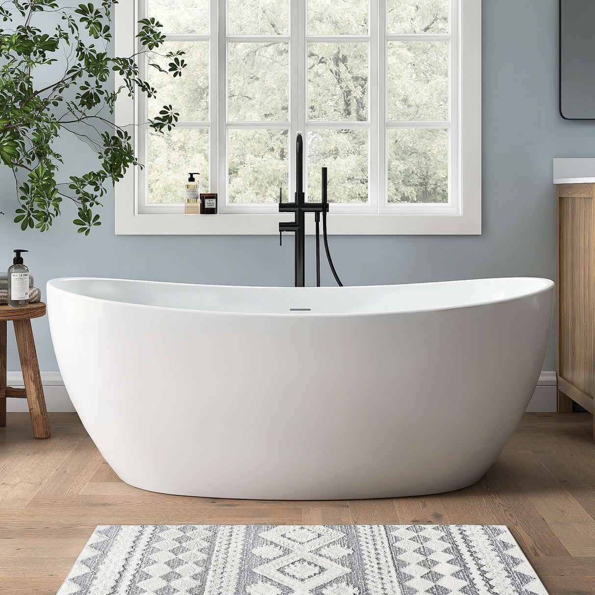New England Home Goods Sinai 60" Freestanding Tub in White - Stone Resin Solid Surface